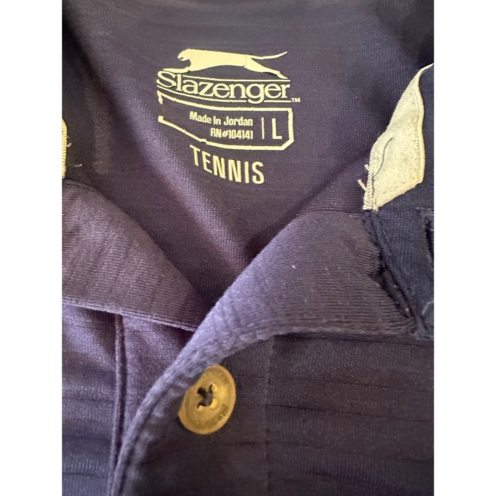 Slazenger Tennis Polo Shirt Mens Large Navy Blue Red Stripe Performance Golf L